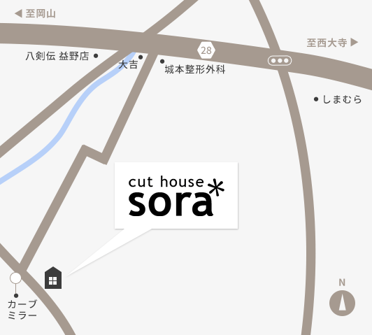 岡山市東区の美容室cuthousesoraアクセスマップ